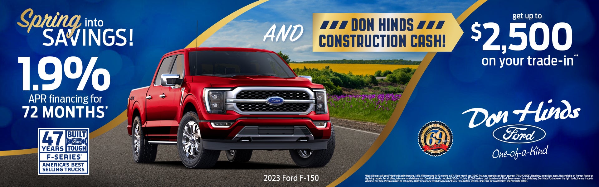Don Hinds Ford Blue & Gold F150 ad banner